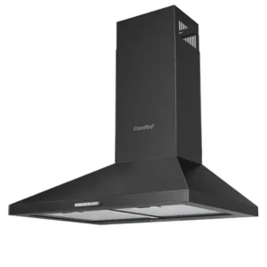 COMFEE' PYRA17B-60 Hotte aspirante 60 cm, noire, éclairage LED, débit d’air 400 m³/h, système recirculable et évacuation, filtres en charbon inclus, Classe énergétique B