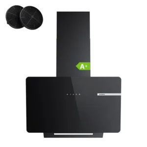 CIARRA Hotte aspirante murale 60 cm, panneau en verre noir, éclairage LED, système à double flux d'air