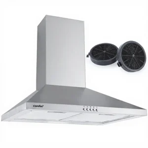 Comfee Hotte Murale Cheminée, Recyclage ou Évacuation, Filtre à Charbon Actif, Débit 320 m³/h, Classe B, Filtre 5 Couches Lavable, 3 Vitesses Réglables